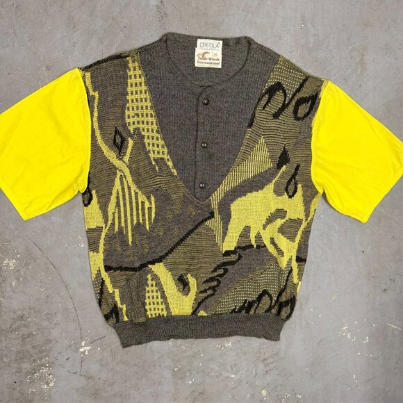 Vintage Creola Knit Polo 1980s Made in Italy Cotton Viscose Short Sleeve Large - Picture 2 of 8